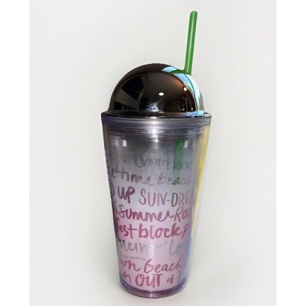 💖 Starbucks Summer Vibes 2014 Grande Cold Cup Tumbler 16oz Pink Ombre Chrome
